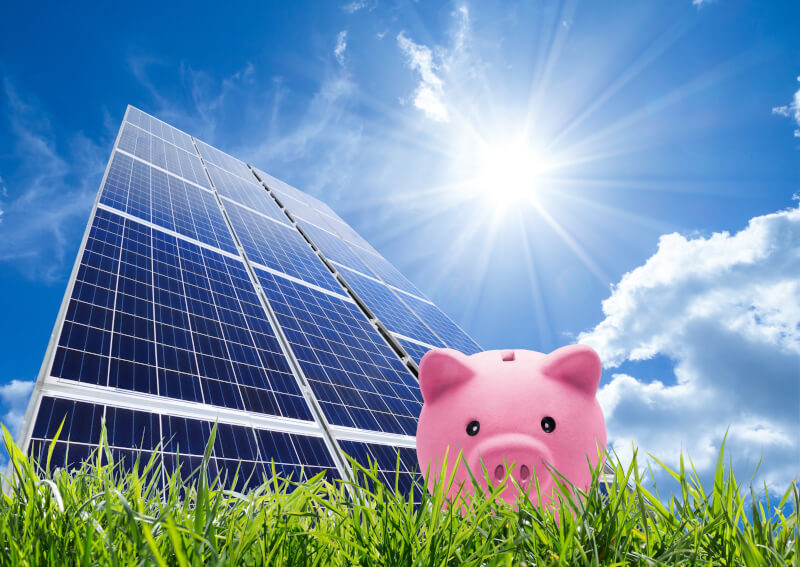 solar panel kit panels with piggy bank to show money savings