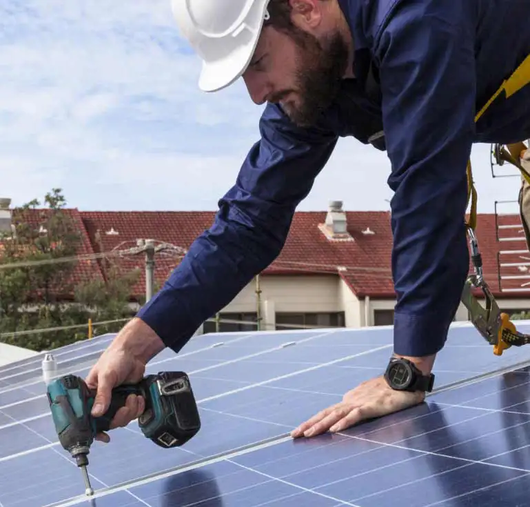 solar panel building man mobile